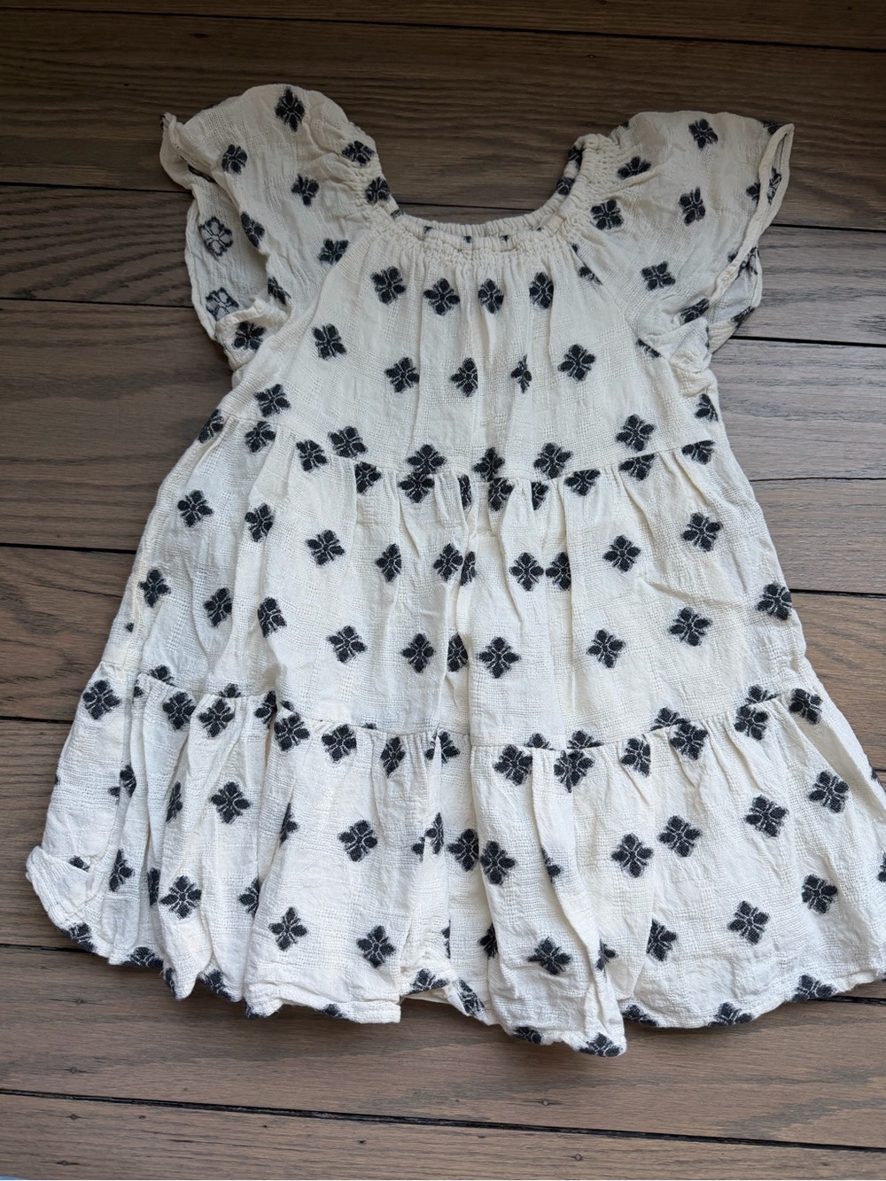 Zara Cream Girls' Tiered Dress with Black Floral Accents